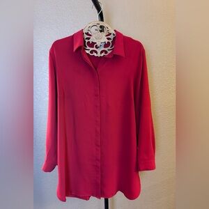 Chico’s Red Button Front Tunic Top Size 3 (16/18)